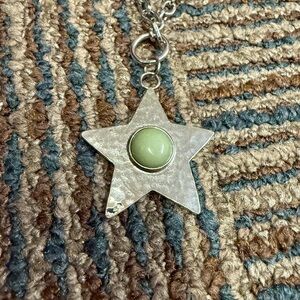 Silver Star Pendant with Green Stone